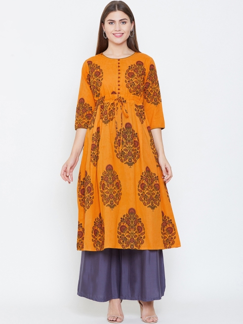 

rangeelo rajasthan Women Mustard Yellow Floral Printed Anarkali Kurta