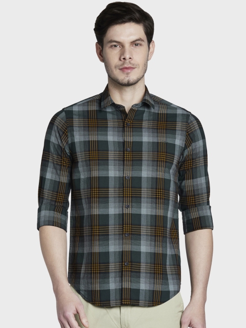 

ColorPlus Men Green & Yellow Slim Fit Checked Casual Shirt
