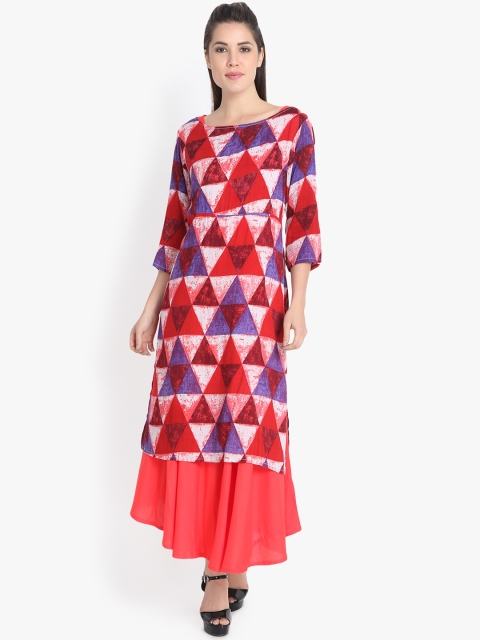 

rangeelo rajasthan Women Pink & Red Printed Straight Kurta