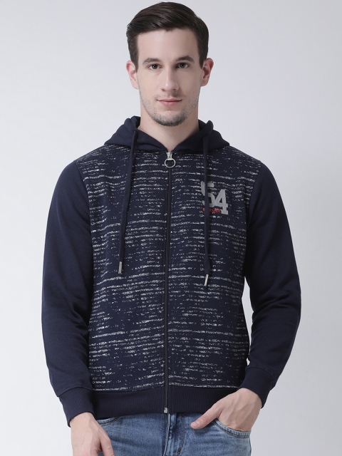

Club York Men Navy Blue & White Printed Hooded Sweatshirt