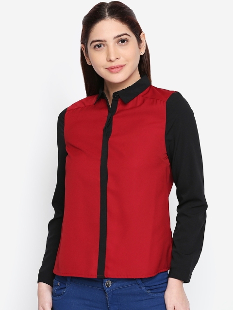 

Oxolloxo Women Red & Black Regular Fit Colourblocked Casual Shirt