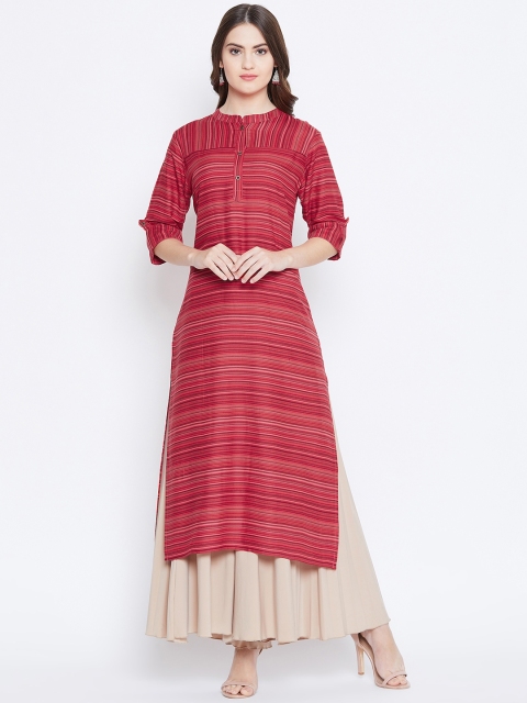 rangeelo rajasthan Women Red Striped Straight Kurta