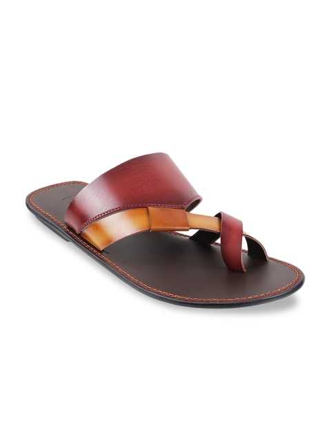 

Metro Men Maroon & Tan Brown Leather Comfort Sandals