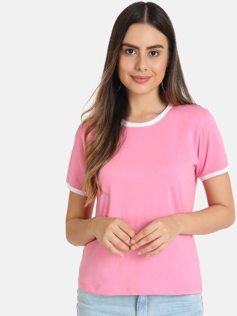

VividArtsy Women Pink Solid Round Neck T-shirt