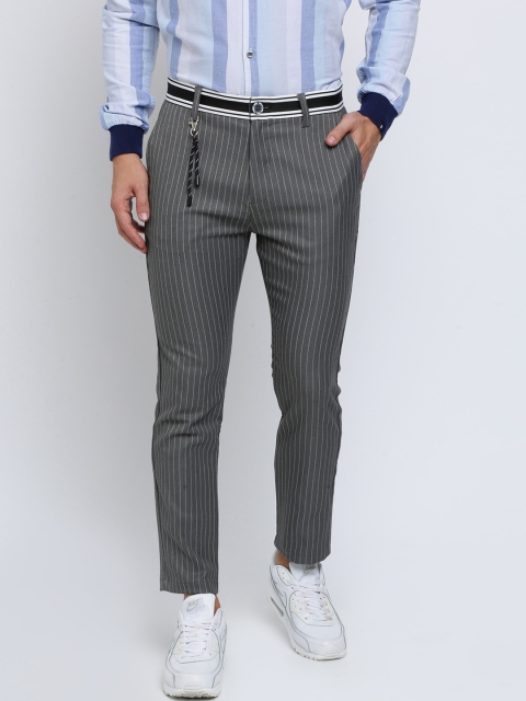 

Breakbounce Men Grey Tapered Fit Striped Regular Trousers