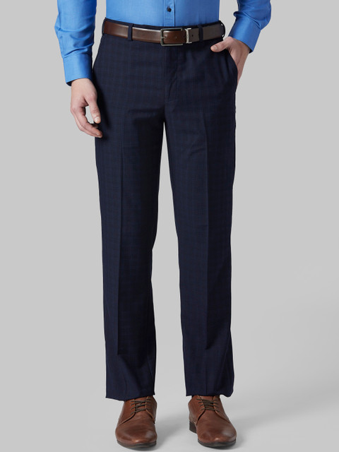 

Park Avenue Men Blue Regular Fit Checked Formal Trousers