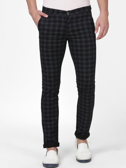 

NO NEXT Men Black & Grey Smart Slim Fit Checked Regular Trousers