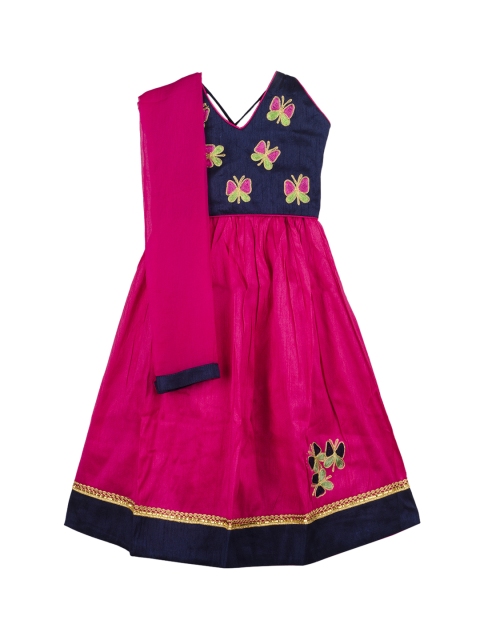 

KID1 Girls Navy Blue & Pink Printed Ready to Wear Lehenga & Blouse with Dupatta