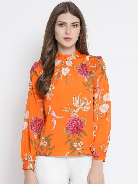 

Oxolloxo Women Orange Floral Print Top