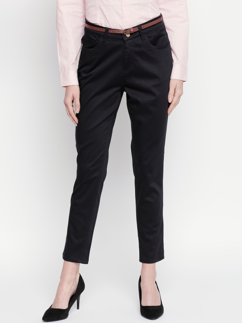 

Annabelle by Pantaloons Women Black Slim Fit Solid Cropped Formal Trousers