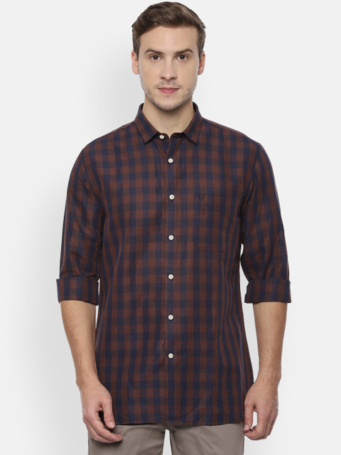 

Allen Solly Men Navy Blue & Maroon Slim Fit Checked Casual Shirt