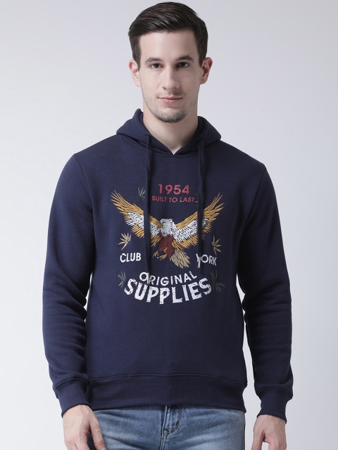 

Club York Men Navy Blue Embroidered Hooded Sweatshirt