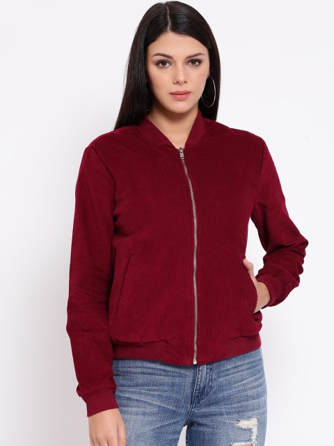 

Oxolloxo Women Maroon Solid Corduroy Jacket