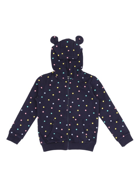 

Pantaloons Junior Girls Navy Blue Printed Hooded Sweatshirt