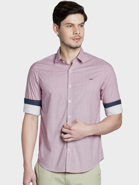 

ColorPlus Men Red & Off-White Slim Fit Printed Casual Shirt