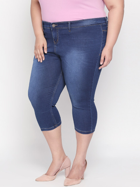 

ZUSH Plus Size Women Blue Solid Regular Fit Stretchable Denim Capris