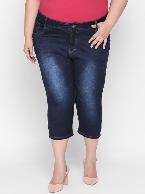 

ZUSH Plus Size Women Blue Solid Regular Fit Stretchable Denim Capris