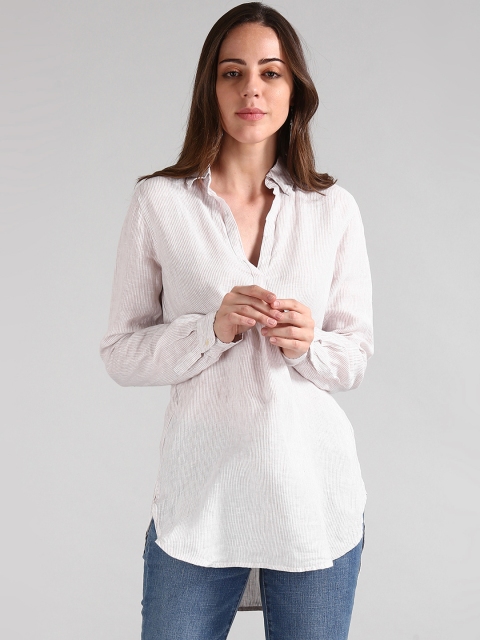 

GAP Women White & Beige Striped Pure Linen Tunic