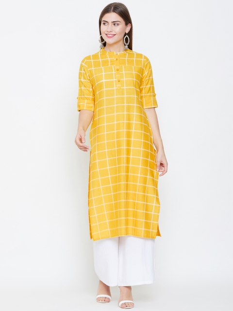 rangeelo rajasthan Women Yellow Checked Straight Kurta
