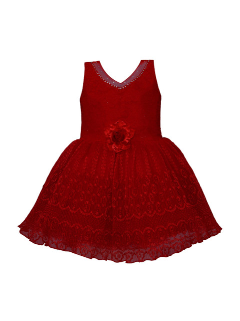 

Wish Karo Girls Self Design Red Fit and Flare Dress
