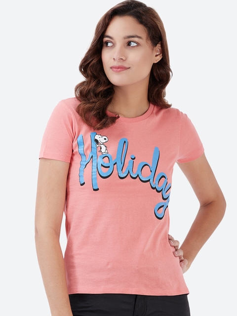 

Peanuts By Free Authority Orange Women Half Sleeve T Shirts, Peach