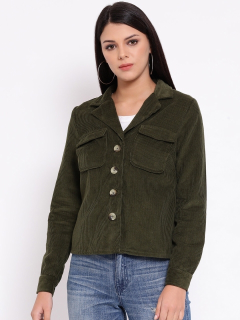 

Oxolloxo Women Green Solid Corduroy Tailored Jacket