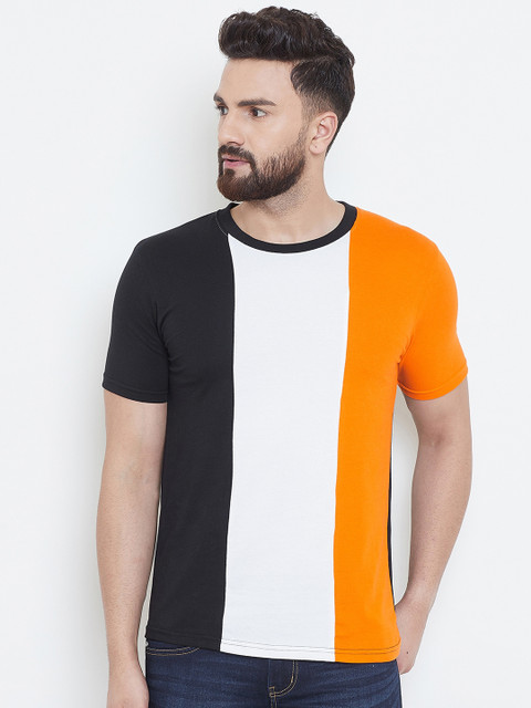 

The Dry State Men Black & White Slim Fit Colourblocked Round Neck T-shirt