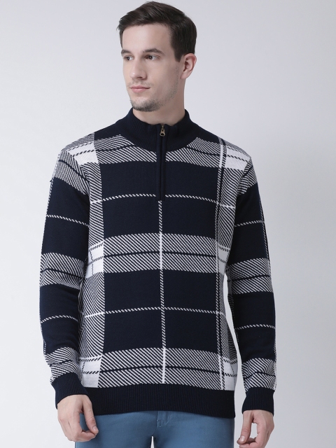 

Club York Men Navy Blue & White Checked Pullover Sweater