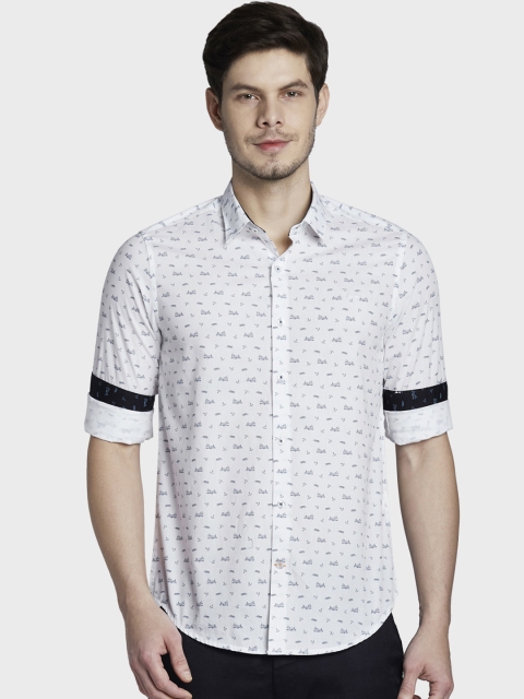

ColorPlus Men White Slim Fit Printed Casual Shirt