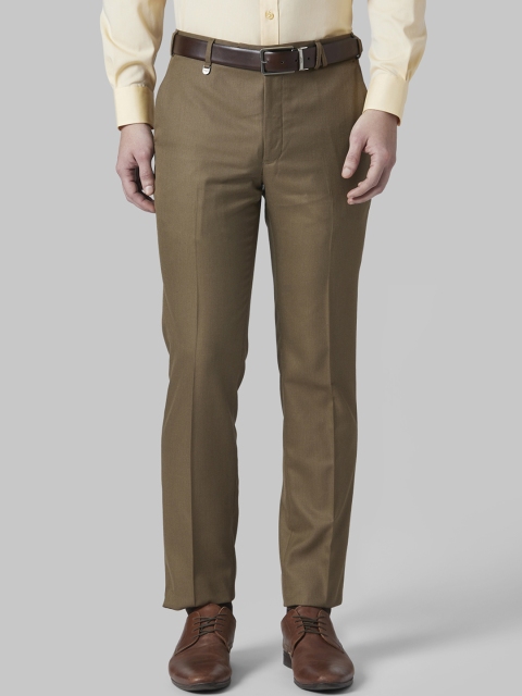

Park Avenue Men Khaki Brown Slim Fit Self Design Formal Trousers