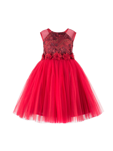 

Toy Balloon kids Girls Floral Embellished Red Fit and Flare Dress