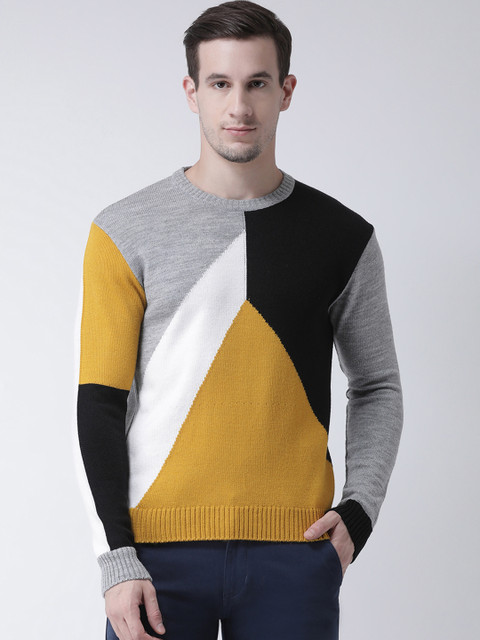 

Club York Men Multi-Coloured Colourblocked Pullover Sweater, Mustard