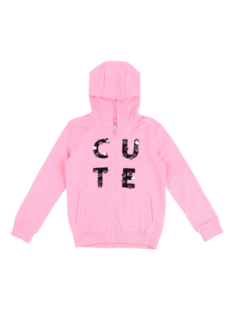 

Pantaloons Junior Girls Pink & Black Sequinned Hooded Sweatshirt