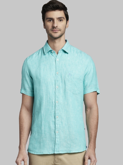 

Parx Men Green Slim Fit Solid Linen Casual Shirt