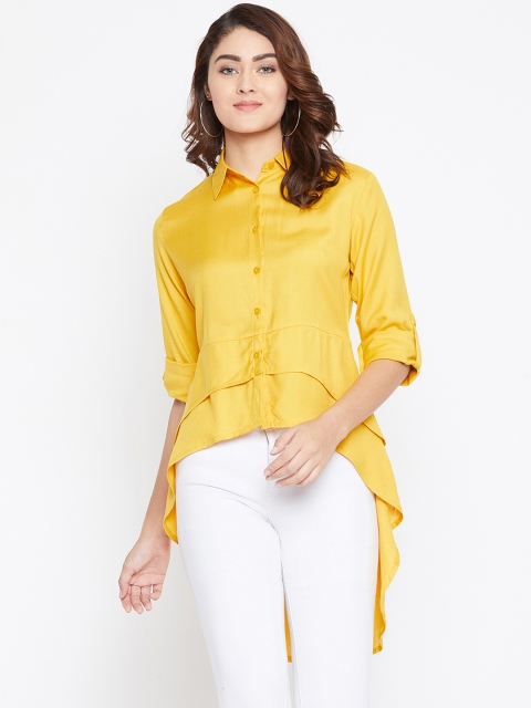 

FIZERA Women Mustard Yellow Solid Layered High-Low Top