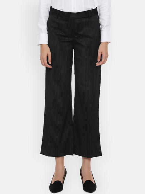 

Van Heusen Woman Women Black Regular Fit Striped Parallel Trousers