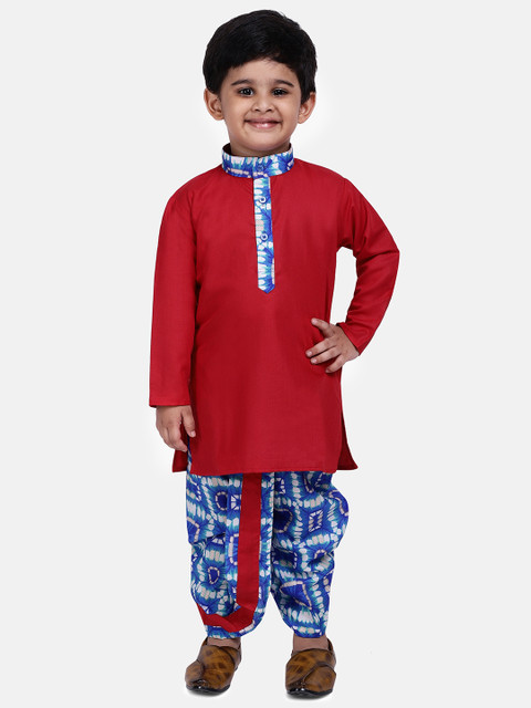 

BownBee Boys Blue & Red Printed Kurta with Dhoti Pants