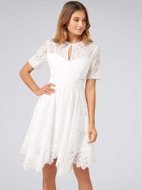 

Forever New Women Self Design White Fit and Flare Dress