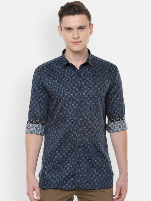 

V Dot Men Blue Slim Fit Printed Casual Shirt