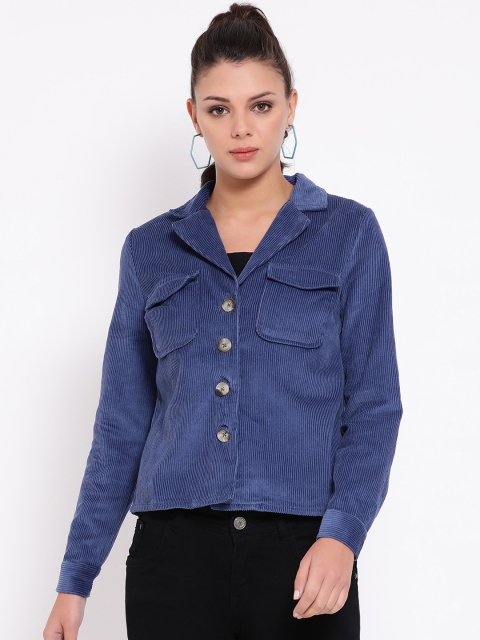 

Oxolloxo Women Blue Solid Corduroy Tailored Jacket