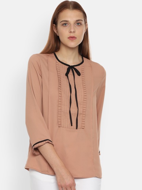 

Van Heusen Woman Peach-Coloured & Black Solid Top