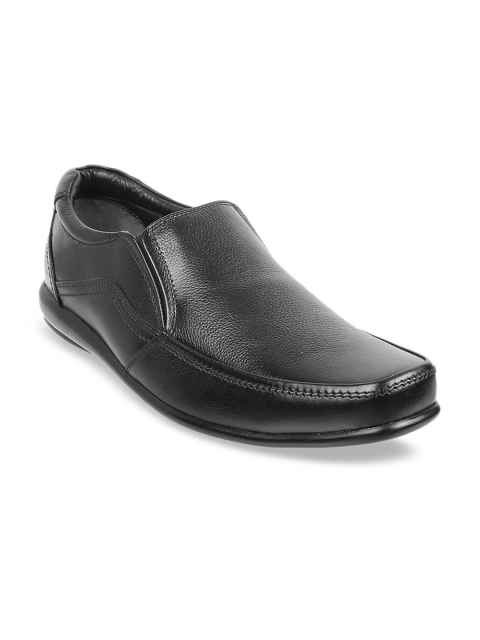 

Mochi Men Black Solid Leather Slip-On Shoes