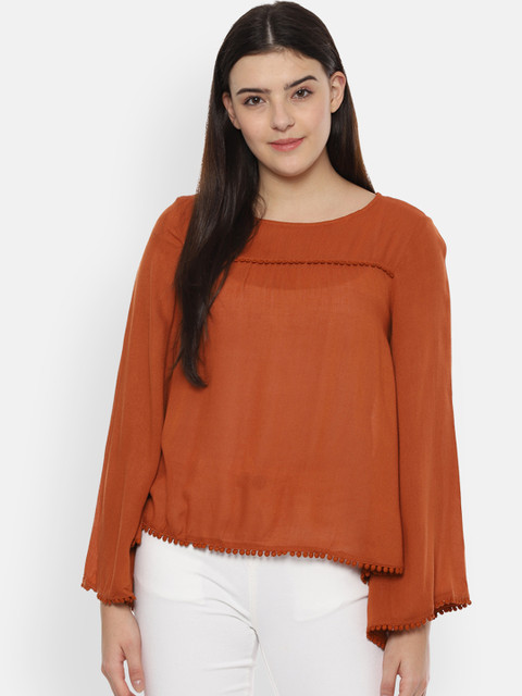 

People Women Brown Solid A-Line Top