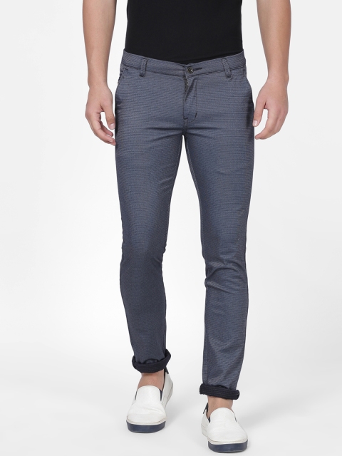 

NO NEXT Men Blue Smart Slim Fit Checked Regular Trousers