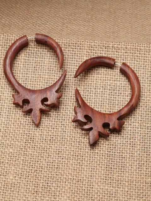 

PANASH Brown Quirky Handcrafted Hoop Earrings