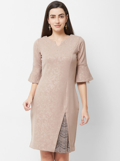 

Soie Women Printed Beige Sheath Dress