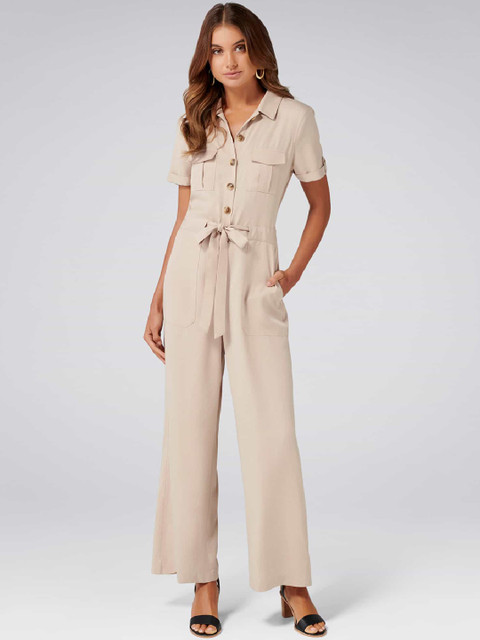 

Forever New Women Beige Solid Basic Jumpsuit