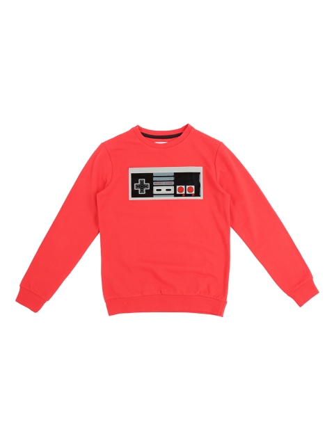 Pantaloons Junior Boys Coral Pink Printed Sweatshirt