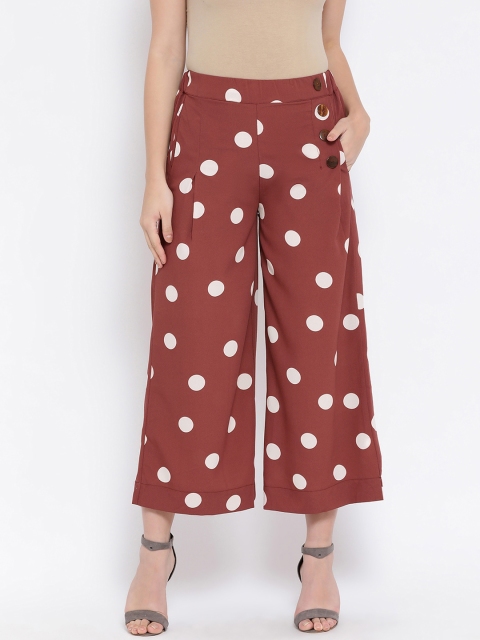 

Oxolloxo Women Rust Red & White Regular Fit Polka Dot Printed Culottes