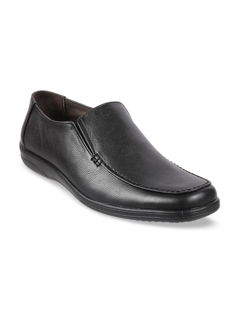 

Mochi Men Black Solid Leather Slip-On Shoes